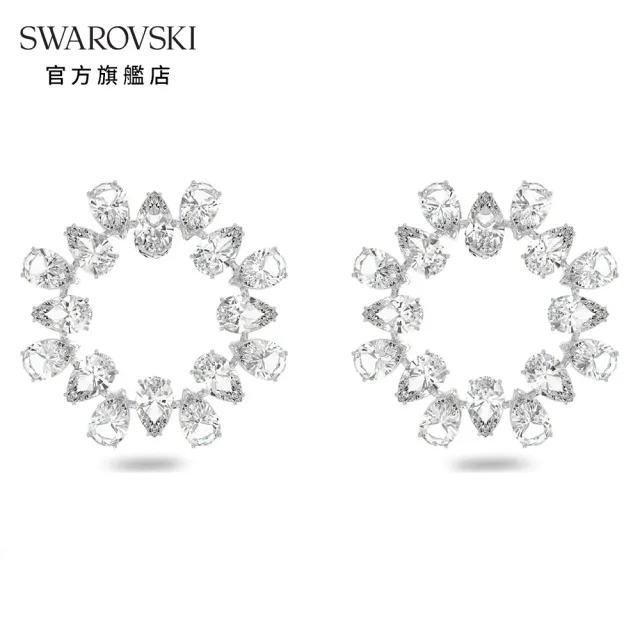 【SWAROVSKI 官方直營】Millenia 穿孔耳環白色 鍍白金色 交換禮物