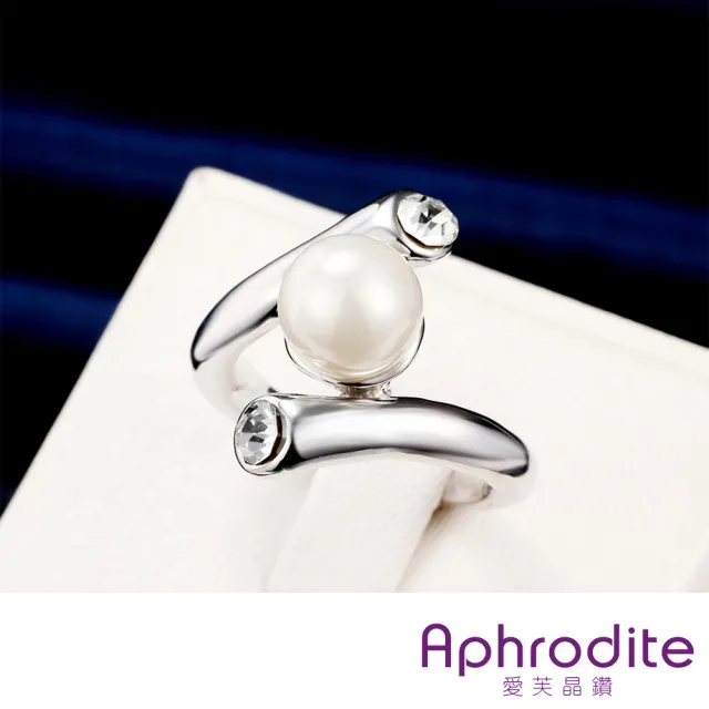 【Aphrodite 愛芙晶鑽】典雅奢華雙鑽珍珠造型戒指(白金色)