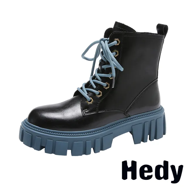 【Hedy】厚底馬丁靴 馬丁靴/潮流撞色大圓頭個性厚底馬丁靴(黑)