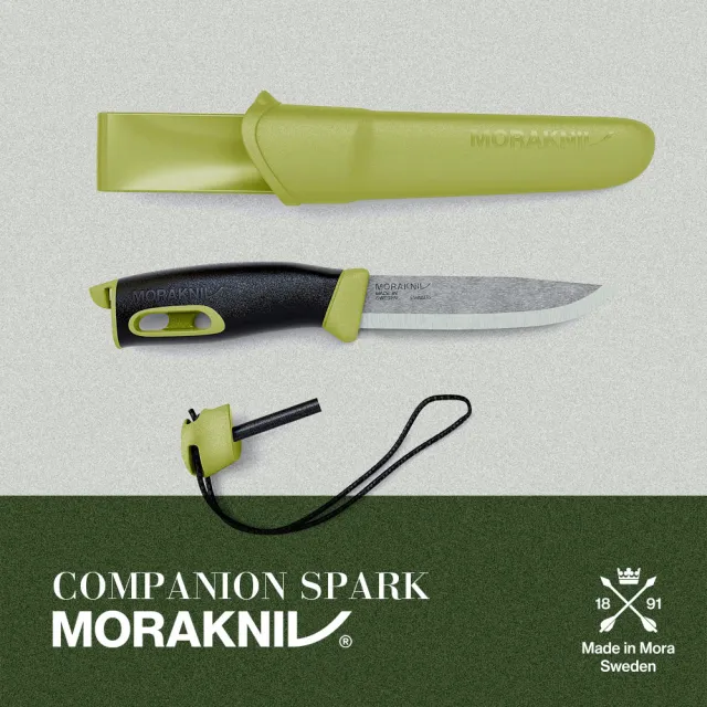 【MORAKNIV】不鏽鋼直刀 附打火石 Companion Spark(戶外直刀 求生野營刀 多功能露營刀 登山直刀 莫拉刀)