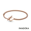 【Pandora官方直營】Pandora Moments 心形 T 字扣蛇形手鏈：鍍14k玫瑰金