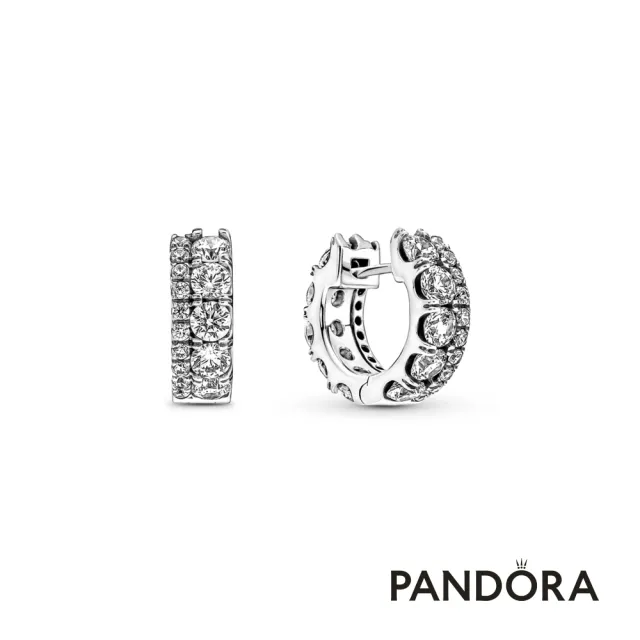 【Pandora官方直營】雙環密鑲寶石耳環圈