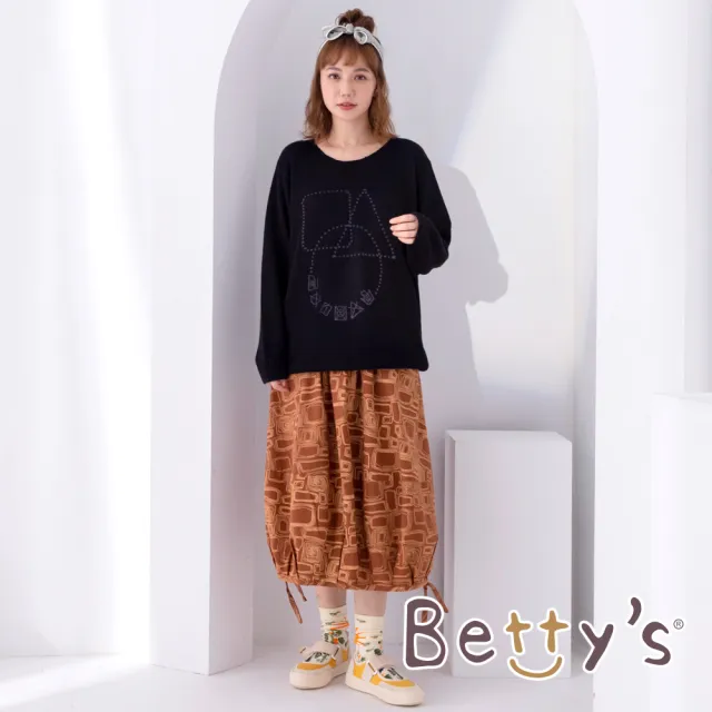 【betty’s 貝蒂思】長版圓領幾何圖毛衣(黑色)