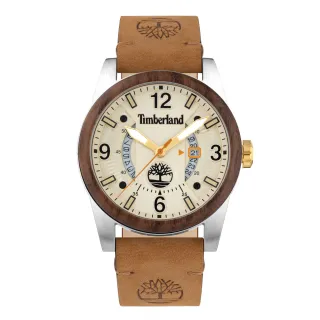 【Timberland】手錶 男錶 FERNDALE系列 美式休閒日期窗腕錶 霧面皮革錶帶-奶油米/棕45mm(TDWGB2103401)