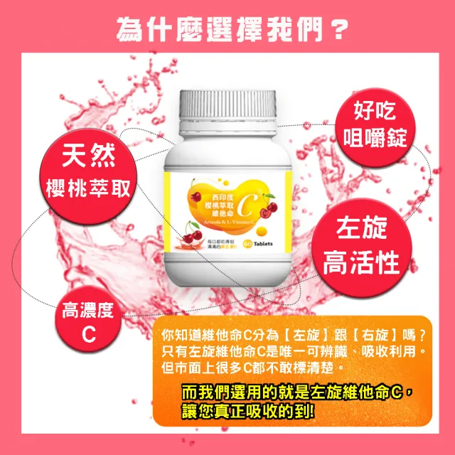 【薇爾艾伯】高單位左旋維他命C-西印度櫻桃萃取-1入/共60粒(高單位、左旋高活性、微酸甜好吃)