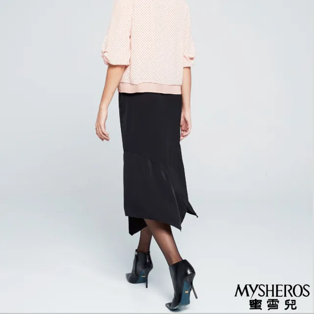 【MYSHEROS 蜜雪兒】飄逸長裙 側拉鍊 下擺不規則(黑)
