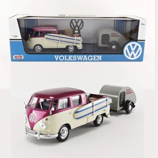【Motormax Volkswagen】1/24 福斯 合金車 衝浪度假拖車(代理版)