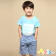 【Azio Kids 美國派】男童 短褲 滿版小樹印花純色休閒短褲(藍)