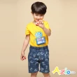 【Azio Kids 美國派】男童 短褲 框線恐龍印花休閒牛仔短褲(藍)