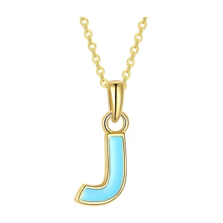 【Aphrodite 愛芙晶鑽】趣味可愛藍色字母J造型項鍊(黃金色)
