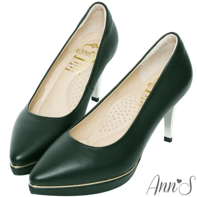 【Ann’S】走路有風-小羊皮素綿防水台電鍍細跟尖頭高跟鞋8.5cm(黑)