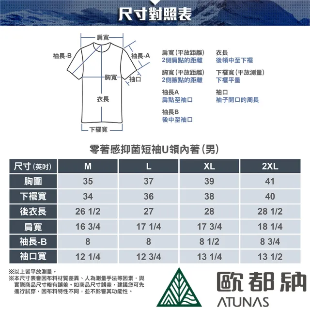 【ATUNAS 歐都納】男款Polygiene零著感抑菌短袖U領內著衣(A1UCCC01M灰/輕薄貼身/透氣乾爽/吸濕排汗)