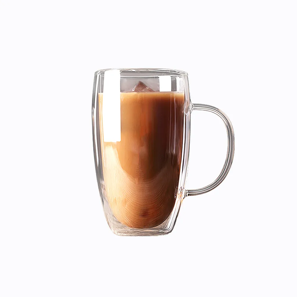 【JOEKI】450ML-雙層玻璃咖啡杯-CC0178(耐熱玻璃 高硼矽帶把玻璃杯 咖啡杯 隔熱防燙杯)