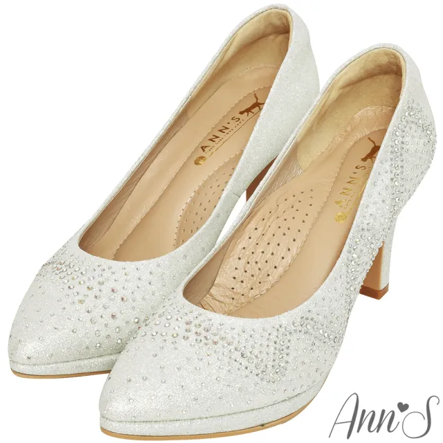 【Ann’S】溫柔流線-漸層手工燙鑽防水台高跟尖頭婚鞋8.5cm-版型偏小(銀)