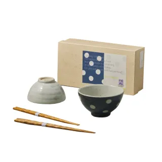 【有種創意食器】日本美濃燒 - 水玉夫妻碗禮盒組 - 附筷(4件式)