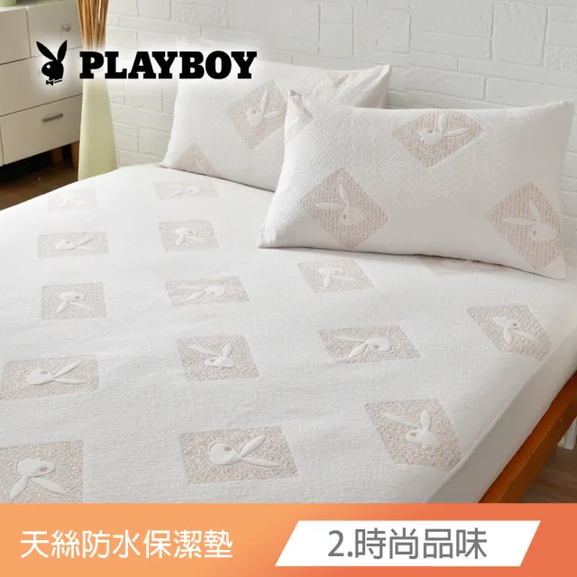 【寢城之戀】PLAYBOY 天絲 吸濕排汗防蹣防水 床包式保潔墊(贈專用洗滌網/單人3.5尺/台灣製造)