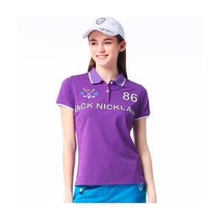 【Jack Nicklaus 金熊】GOLF女款英文印花吸濕排汗POLO衫/高爾夫球衫(紫色)