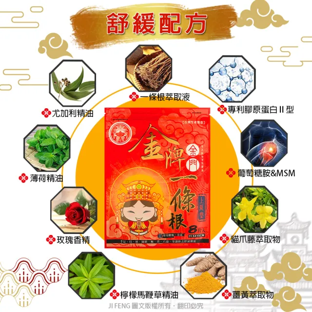 【金牌】MOMO獨家-上辰堂-葡萄糖胺薑黃一條根貼布媽祖版-10包超值組(加贈2包/共96片)