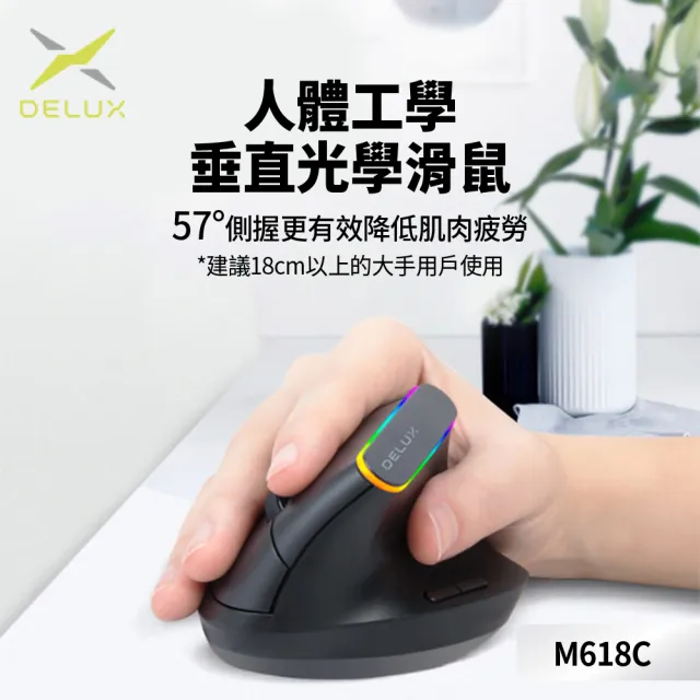 【DeLUX】垂直光學滑鼠 藍牙滑鼠(M618C)