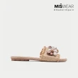 【MISWEAR】PORRONET 甜美珠飾一字平底涼鞋-裸膚