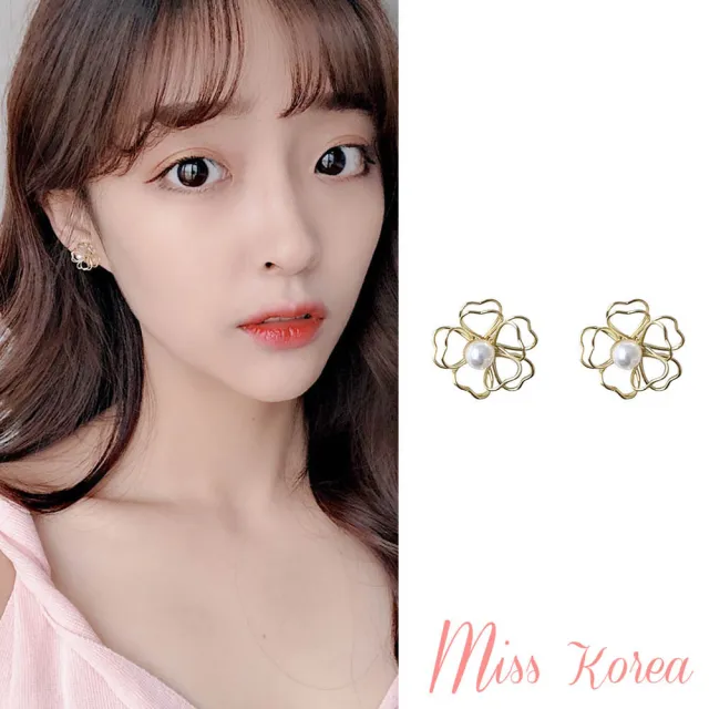 【MISS KOREA】韓國設計S925銀針復古花朵線條珍珠耳環