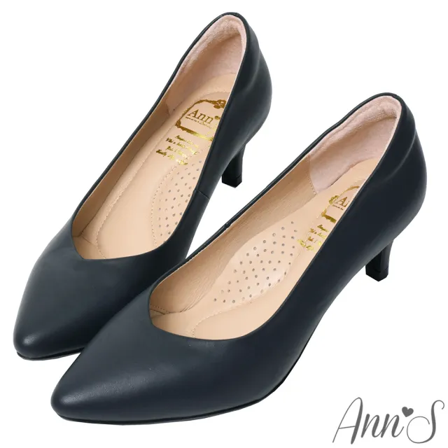 【Ann’S】舒適療癒系低跟版-V型美腿綿羊皮尖頭跟鞋5.5cm-版型偏小(深藍)
