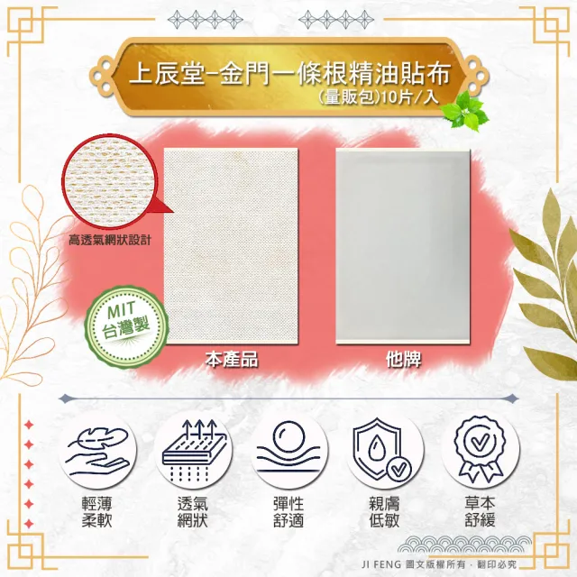 【金牌】MOMO獨家-上辰堂-金門一條根精油貼布-量販包-10包超值組(加贈2包/共120片)