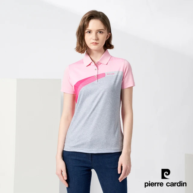 pierre cardin 皮爾卡登 女款 吸濕排汗胸前印花短袖polo衫-淡粉色(4217204-73)