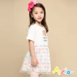 【Azio Kids 美國派】女童 上衣 胡蘿蔔英文印花幾何網紗長版短袖上衣(白)