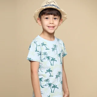 【Azio Kids 美國派】男童 上衣 滿版椰子樹印花短袖上衣T恤(藍)