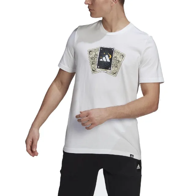 【adidas 愛迪達】T恤 Tarot BOS Graphic T 男款 愛迪達 塔羅牌 塗鴉 圓領 棉質 白 彩(GN8179)