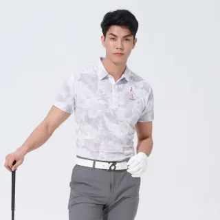 【KING GOLF】速達-男款滿版花朵迷彩刺繡造型POLO衫/高爾夫球衫(灰色)