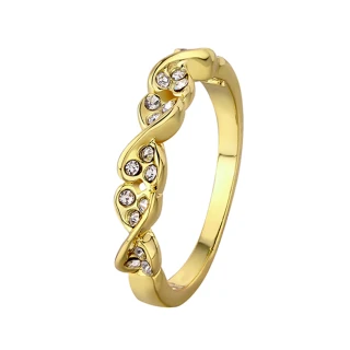 【Aphrodite 愛芙晶鑽】小愛心扭結造型鑲鑽戒指(黃金色)