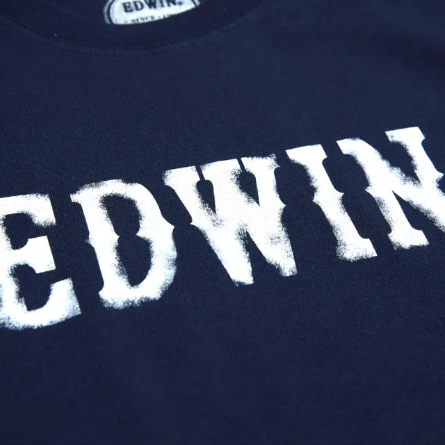 【EDWIN】女裝 PLUS+ 斑駁LOGO短袖T恤(丈青色)