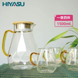【HIYASU 日安工坊】鑽石耐熱玻璃冷水壺組1500ml(防爆加厚 耐熱耐冷)