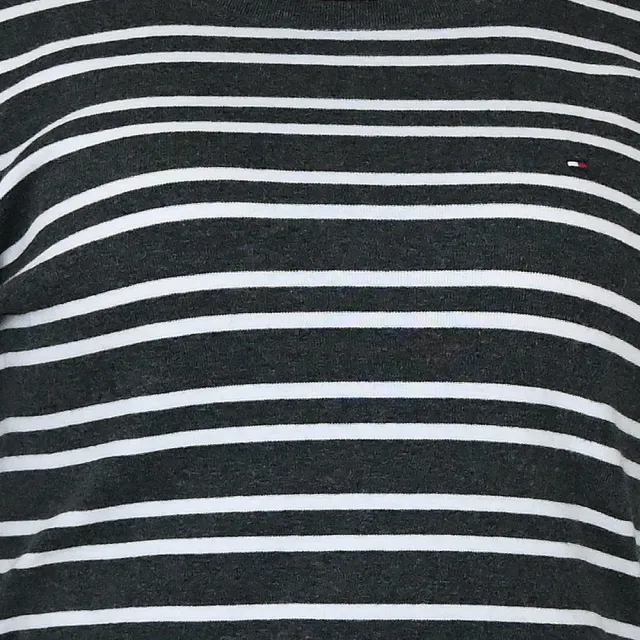 【Tommy Hilfiger】經典刺繡標誌圓領條紋長袖T恤(深灰)