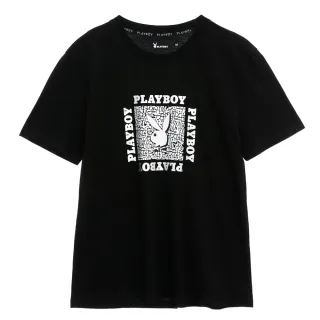 【PLAYBOY】爆裂銀箔兔頭T恤(黑色)
