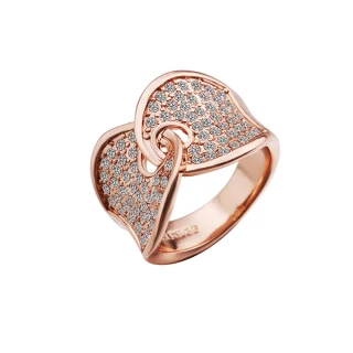 【Aphrodite 愛芙晶鑽】環釦造型水鑽戒指(玫瑰金色)