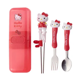 【HELLO KITTY】凱蒂貓兒童訓練筷子 勺子 叉子 餐具套裝組(平輸品)