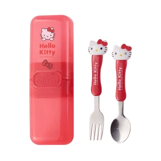 【HELLO KITTY】凱蒂貓兒童訓練勺子 叉子 盒子三件套組裝304不銹鋼(平輸品)