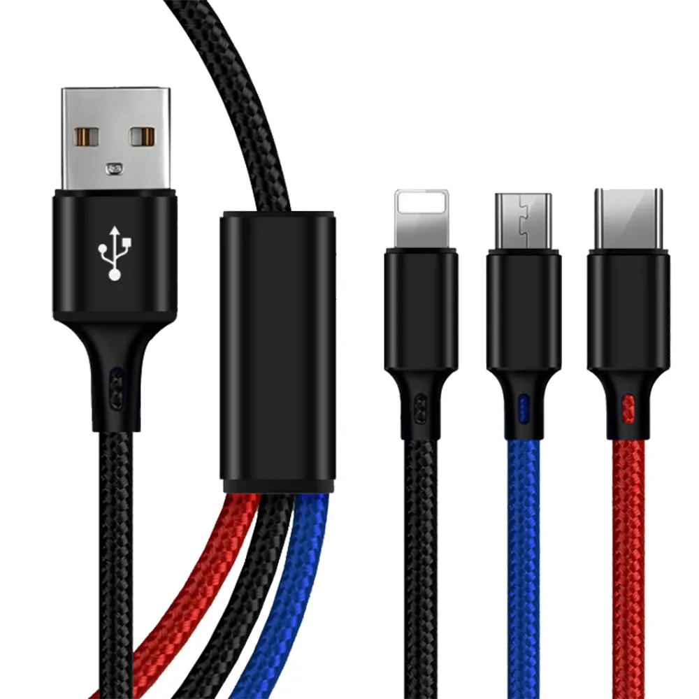 【翊承】3.0A三色元素三合一編織一米快充線Lightning  TYPE C  MicroUSB