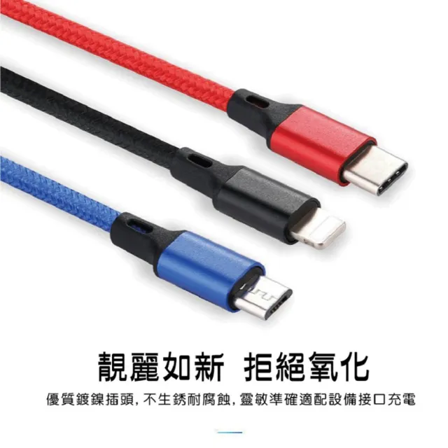 【翊承】3.0A三色元素三合一編織一米快充線Lightning  TYPE C  MicroUSB