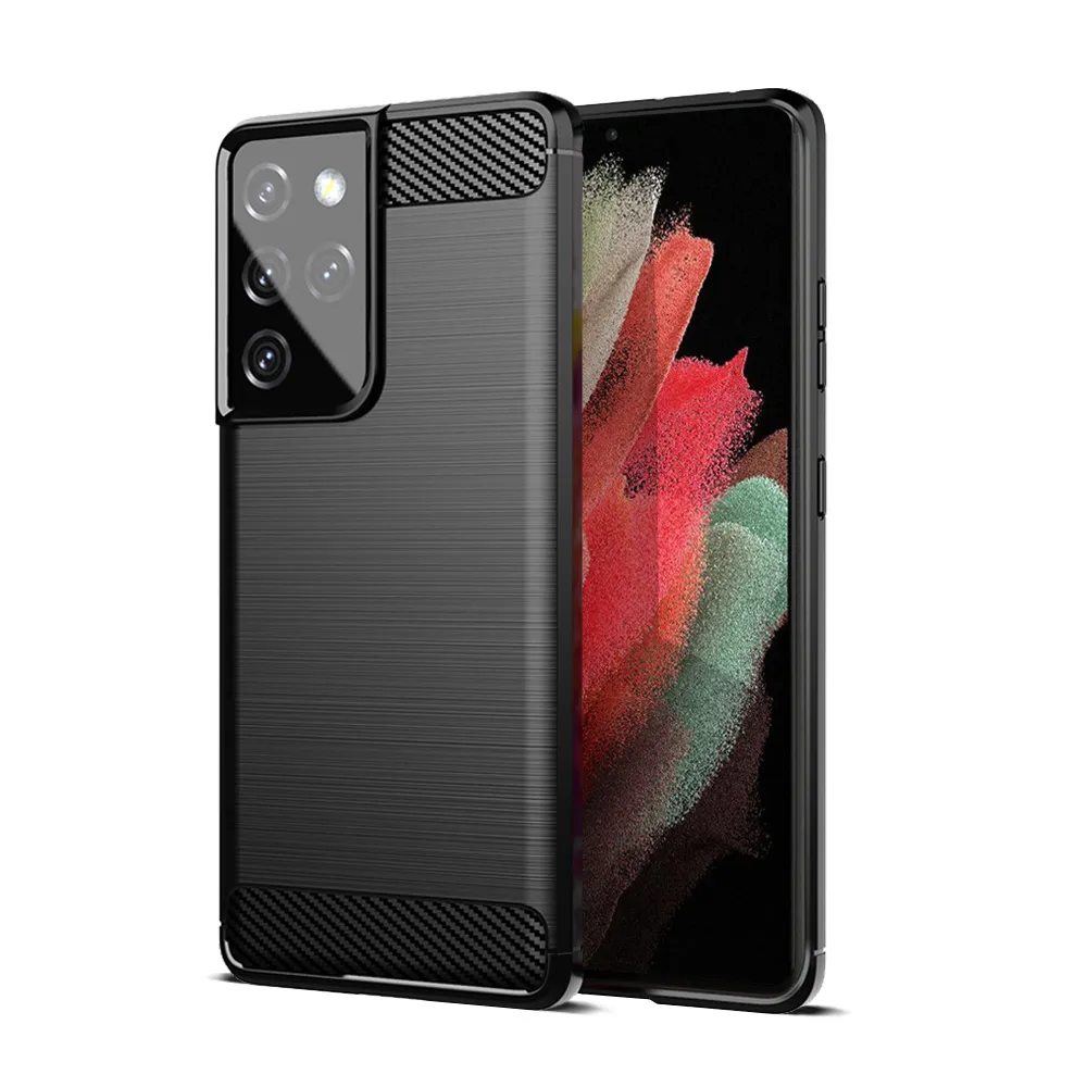 【YANG YI 揚邑】Samsung Galaxy S21 Ultra 5G 碳纖維拉絲紋軟殼散熱防震抗摔手機殼