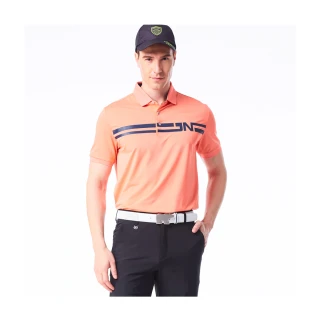 【Jack Nicklaus 金熊】GOLF男款條紋印花吸濕排汗POLO衫/高爾夫球衫(橘色)