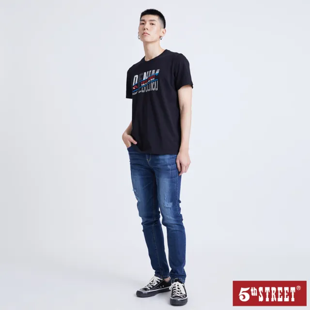 【5th STREET】男切割文字短袖T恤-黑色