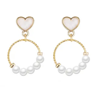 【MISS KOREA】韓國設計S925銀針甜美愛心滴釉珍珠圈圈耳環