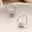 【MISS KOREA】韓國設計S925銀針橢圓金屬線條氣質珍珠耳環(2色任選)