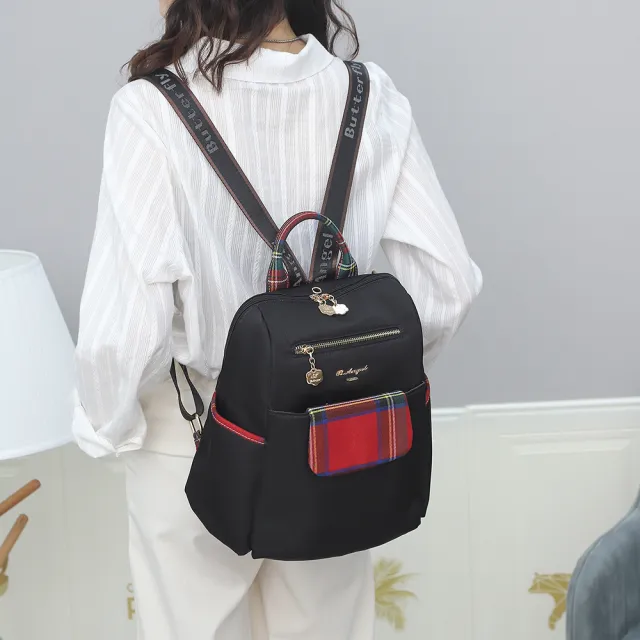 【ARION】雙11 經典格紋防潑水尼龍後背子母包(防水包 格紋紅色)