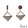 【INES】韓國設計S925銀針復古幾何不對稱形狀格子布拼接造型耳環