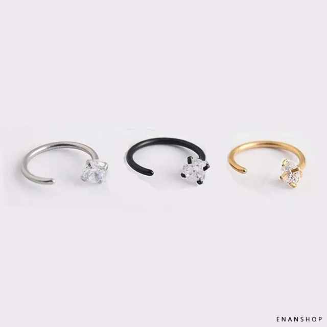 【ENANSHOP 惡南宅急店】鈦鋼白鑽C圈耳環2入組 不生鏽 抗過敏 可戴著洗澡 韓國個性 耳環 耳骨釘
